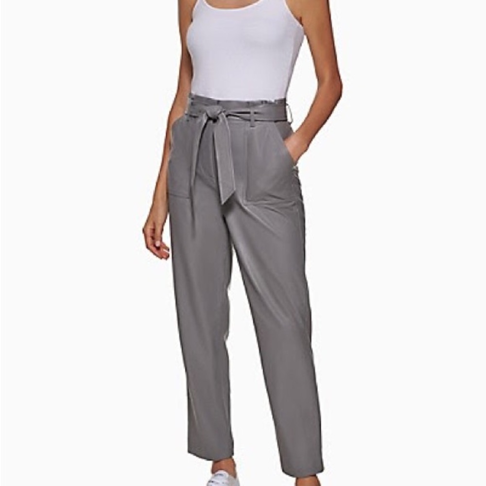 Faux Leather Tie Waist Pants, Gray